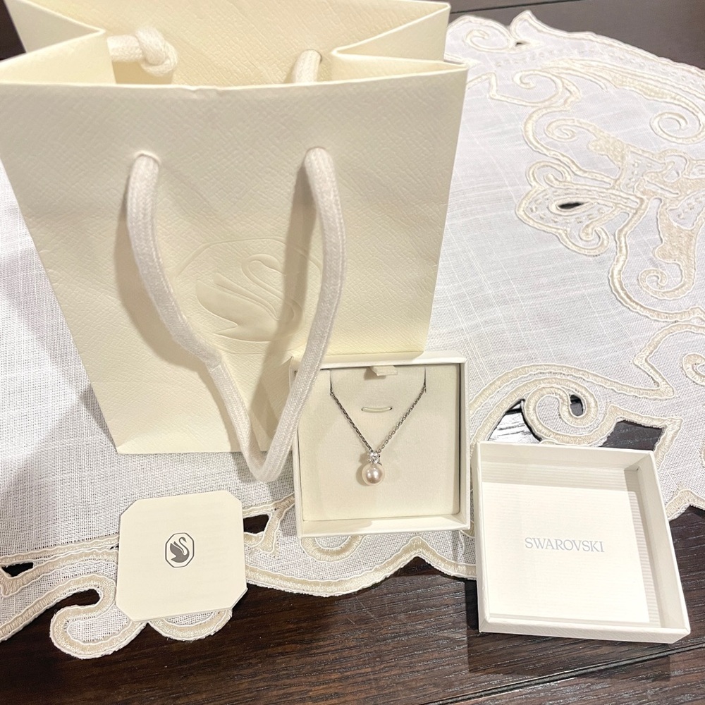 Swarovski Silver Necklace with White Pearl Charm